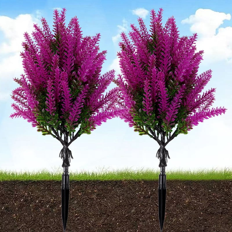 2 Pieces 18 Inch Anti-Ultraviolet Artificial Cedar Tree High-Grade Realistic Indoor Outdoor Conifer Needle Plant with Ground Stake for Gardens Porches and Paths Easy Install Low Maintenance