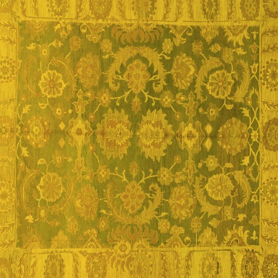 Ahgly Company Machine Washable Indoor Square Abstract Yellow Modern Area Rugs, 3' Square
