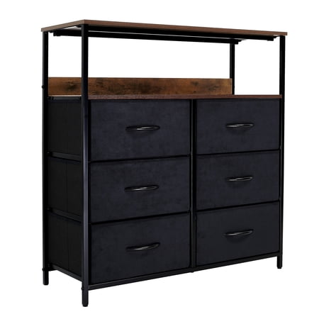 LYNCOHOME 6-Drawers Dresser,Dresser for Bedroom  Chest of Drawers  Modern Cabinet  Rustic Brown Finish