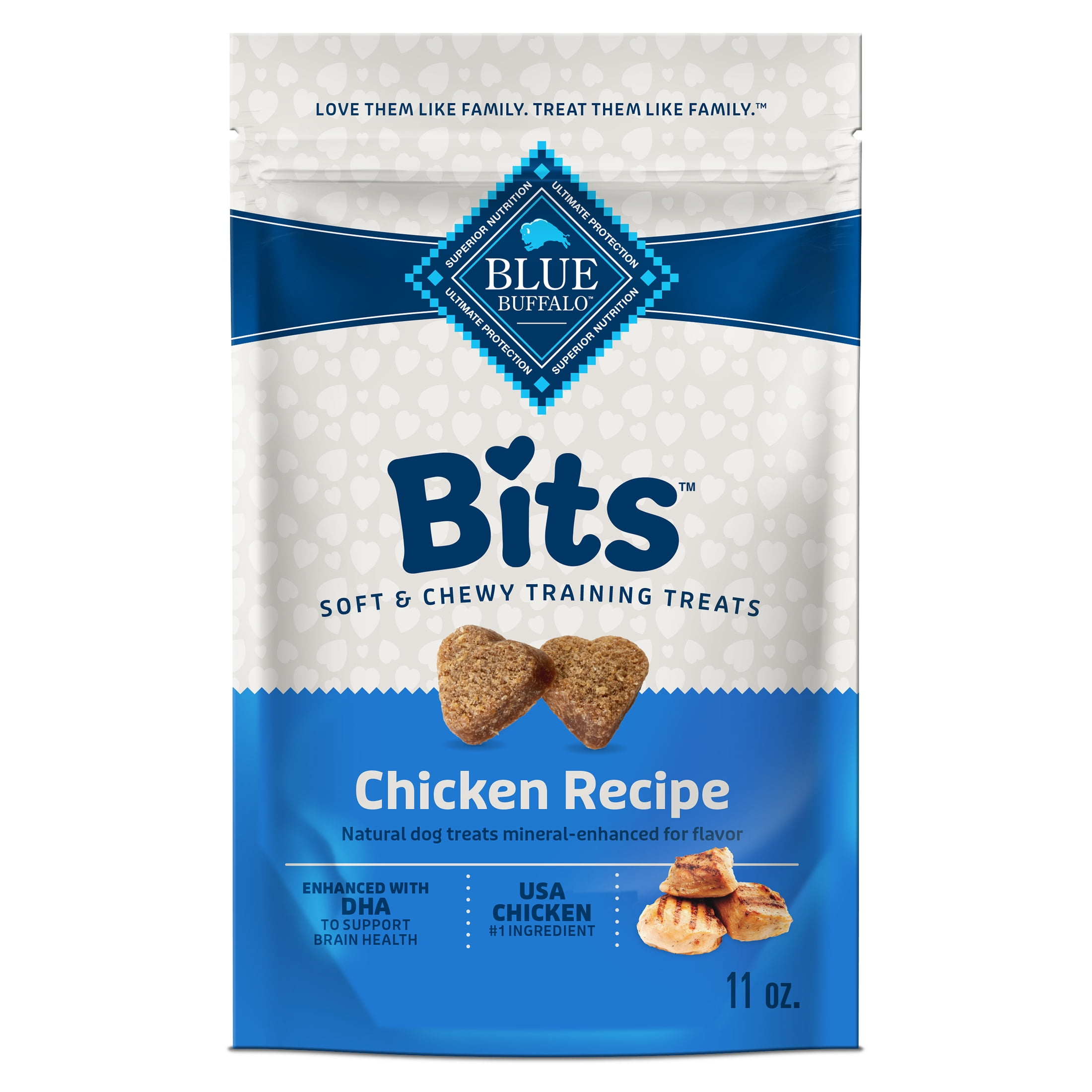(4 pack) Blue Buffalo Bits Soft Dog Treats for Training, Enhanced with DHA, 11-oz. Bag