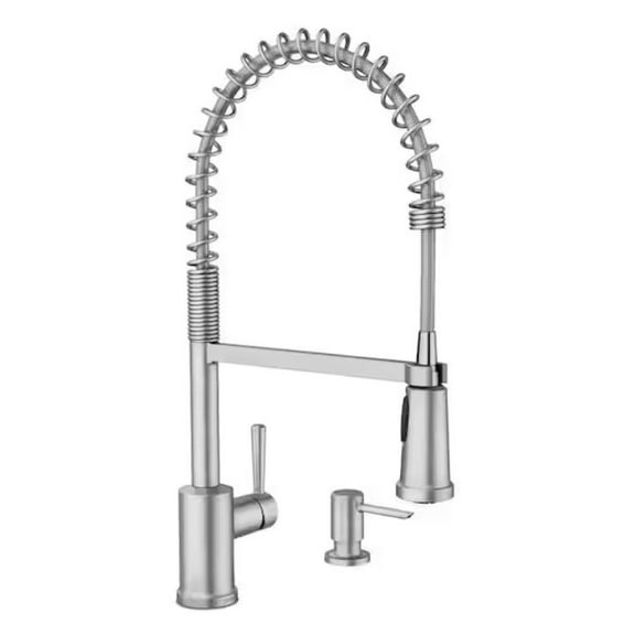 MOEN Indi Single-Handle Pre-Rinse Spring Pulldown Sprayer Kitchen Faucet with Power Clean in Spot Resist Stainless