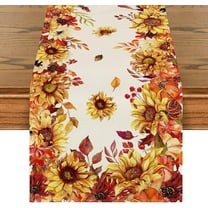 Sunflower Eucalyptus Leaves Fall Table Runner, Seasonal Autumn Thanksgiving Kitchen Dining Table Decoration for Outdoor Home Party 13x72 Inch