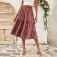 thumbnail image 2 of WTOBBY Women's Casual High Waist Drawstring A-line Solid Color Skirt with Pockets, Flowy Maxi Design for Everyday Wear, Bohemian Style Elastic Waist Skirt,Wine XL, 2 of 5