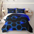 thumbnail image 2 of Erosebridal Futuristic Hexagon Twin Quilt Set for Boys Men, Neon Glow Print Twin Coverlet Set, Blue Black, 2-Piece, 2 of 7