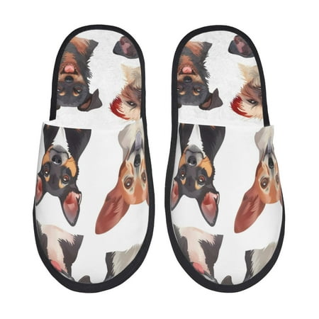 Balery Happy Dog Faces Collage Slient Indoor Furry Fleece Comfort House Shoes Soft Non-Slip Home Shoes Cotton slippers House Slippers-- Medium
