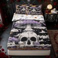 thumbnail image 2 of Erosebridal Retro Psychedelic Zipper Twin Comforter Sets with Fitted Sheet and 2 Pillowcases for Boys Girls, Purple Skull Mushroom Print Zipper Bedding Set, Halloween Reversible, 4pcs, 2 of 7