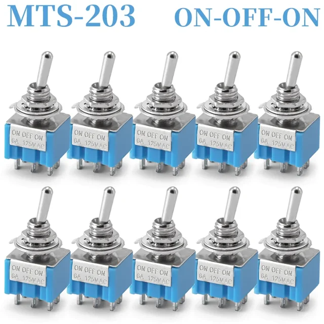 10PCS MTS-102 103 202 203 3Pins 6 Pins Mini Toggle Switch For Switching Lamp Light ON-OFF-ON /ON-ON Switch 6A 125VAC
