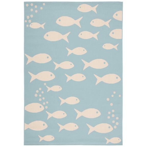 SAFAVIEH Courtyard Trena Fishes Indoor/Outdoor Area Rug, Aqua/Beige, 5'3" x 7'7"