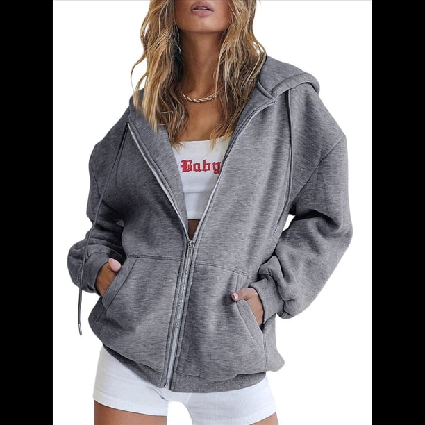 Sudaderas con Capucha y Cremallera para Mujer, Sudaderas Extragrandes, Conjuntos de Moda Escolar para Otoño, Chaquetas Informales, Ropa de Invierno Gris Oscuro XXL