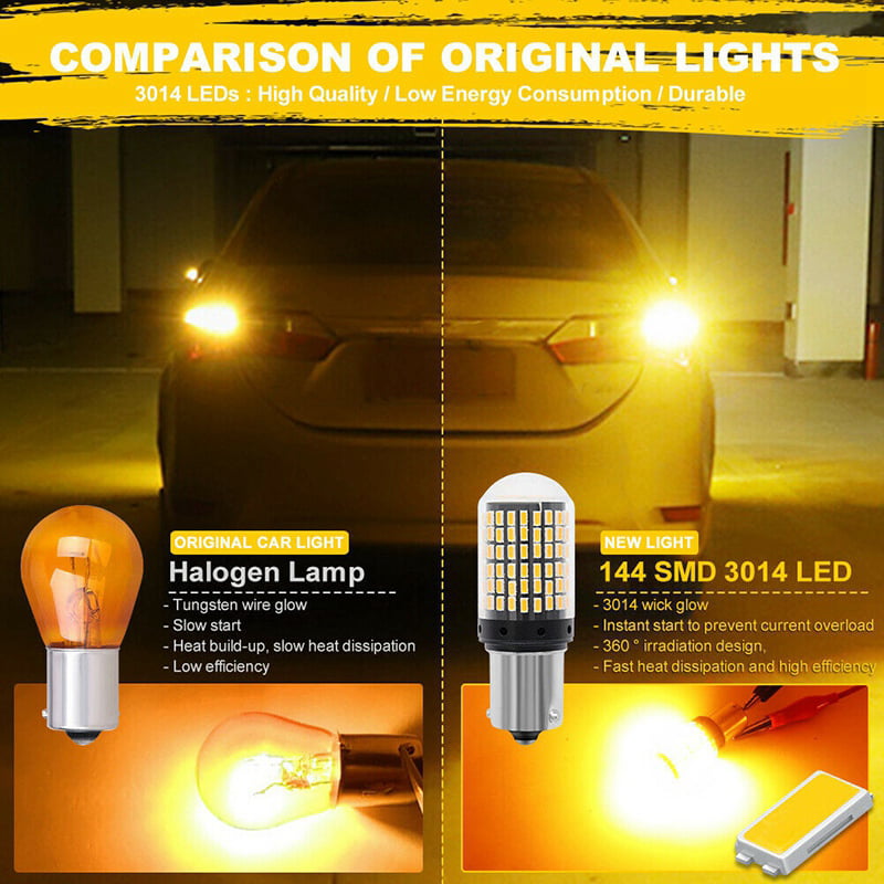2x 1156 BA15S P21W LED 144SMD CANBUS HighPower Amber Turn Signal Tail Light Bulb