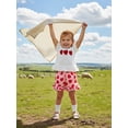 thumbnail image 6 of BemeyourBBs 2Pcs Toddler Baby Girls Cowgirl Outfits Western Baby Girl Summer Clothes Puff Short Sleeve Cow Bow Strawberry Embroidery T Shirt Tops and Ruffle Shorts Set, 6 of 8