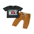 thumbnail image 1 of Newborn Baby Boys 2pcs Outfits Set Lettering Short Sleeve T-shirt Tops Drawstring Pants Clothes Dark Gray 6-12 Months, 1 of 7