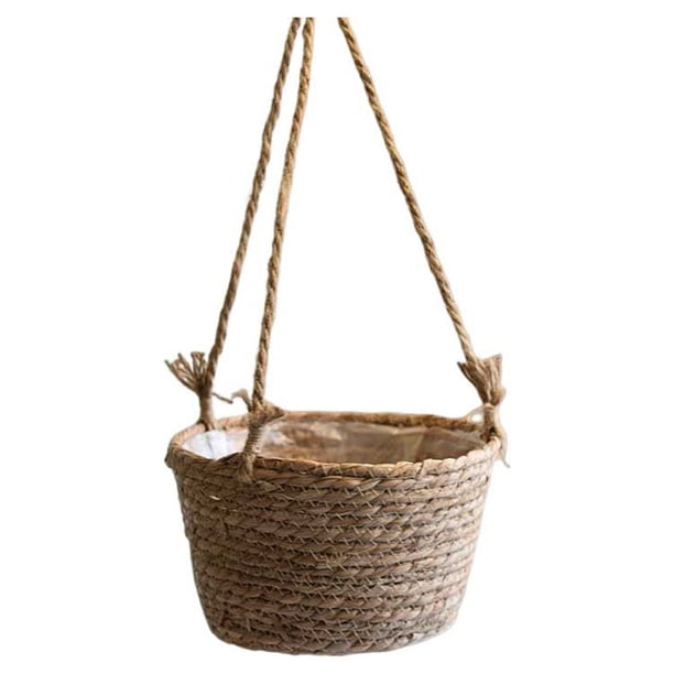 Advancent Maceta colgante tejida de paja para jardín, porche, balcón, suculentas, cesta de almacenamiento, soporte para colgar macetas para Jardín y Patio Color natural SG