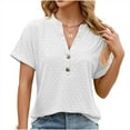 thumbnail image 2 of Wycnly Summer Tops for Women T Shirts for Women Breathable Comfy Roll Sleeve Button up Blouses Fashion Solid Tee Tops Ladies V-Neck Short Sleeve Tunic Top, 2 of 7