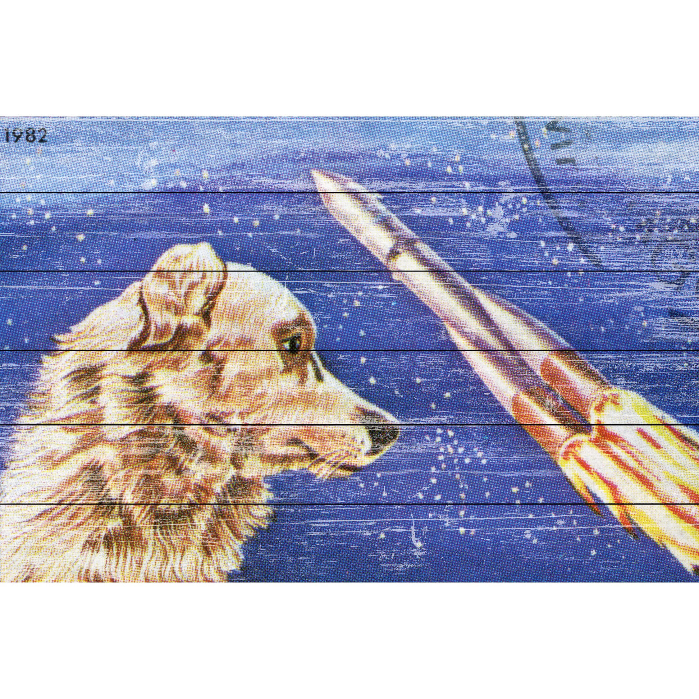 Marmont Hill - "Dog Watches Takeoff" Painting Print on White Wood