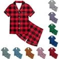 thumbnail image 3 of WhouRiu Big Girls Pajama Short Sleeve Sets Plaid Printed Button-Up Shirt Shorts Kids Soft Lounge Outfits Pink,Sizes 8-9, 3 of 3