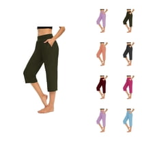 Capri Pants for Women 2025 Casual Loose High Waist Stretchy Straight Leg Capris with Pockets Womens Cropped Pants