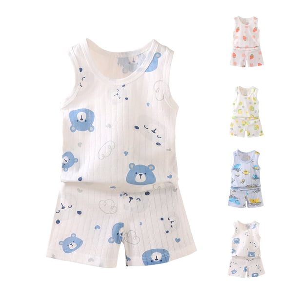 SROBPTY Toddler Boys Girls Outfit Set Print Sleeveless Top Crew Neck and Shorts