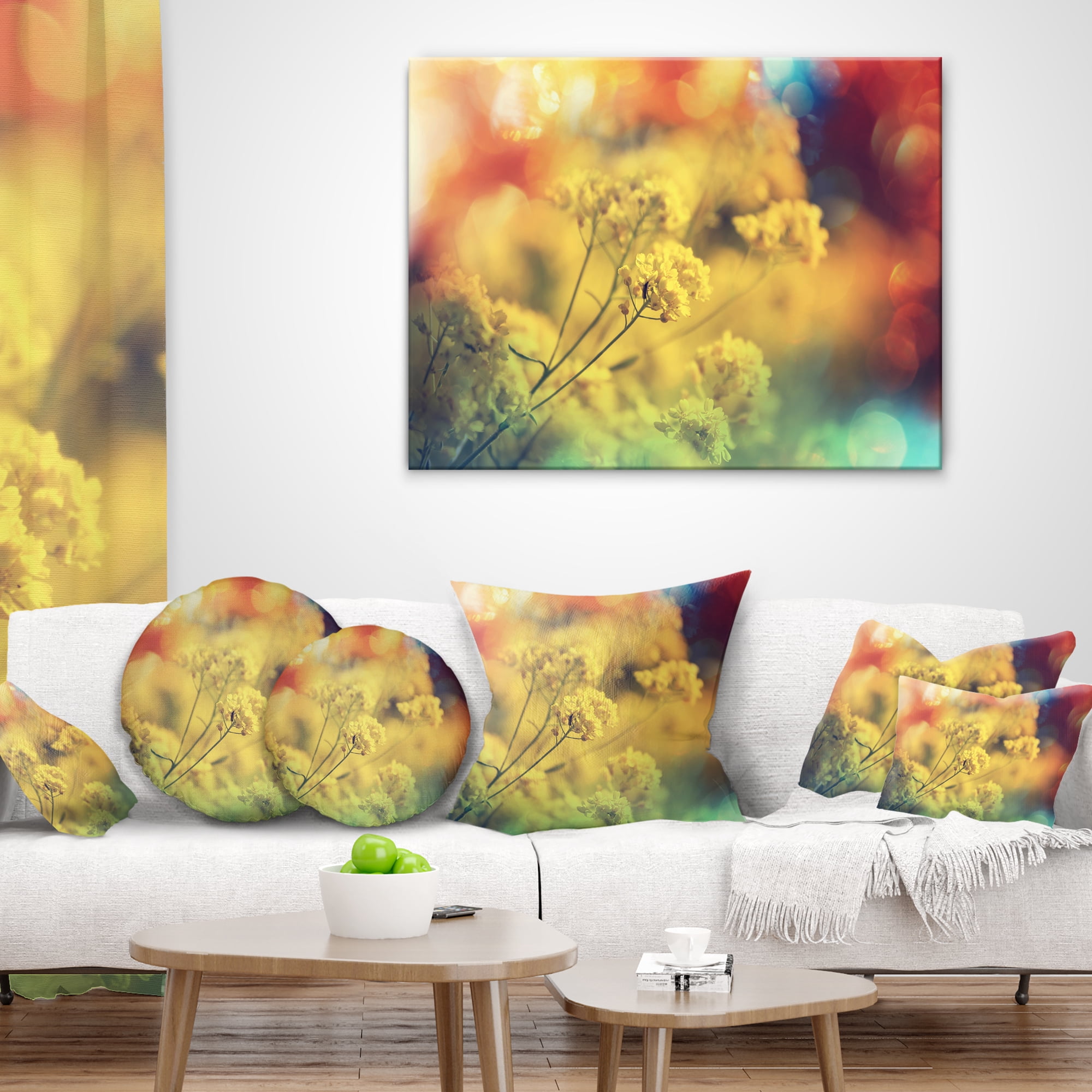 Designart Light Little Yellow Flowers Background - Flower Throw Pillow - 12x20