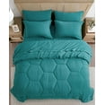 thumbnail image 2 of Chezmoi Collection Piper Twin Bed in a Bag 5-Pieces Honeycomb Geometric Hexagon Quilted Stone Washed Microfiber Comforter with Sheets Lightweight All Season Bedding Set, Twin, Teal, 2 of 9