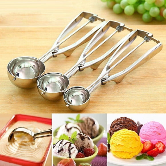 Juego de Cucharas para Helado, Machacador de Acero Inoxidable con Mango de Resorte, Tres Tamaños para Uso Doméstico o En Restaurantes, Duradero y Fácil de Limpiar, 4 Cm, 5 Cm, 6 Cm de Diámet
