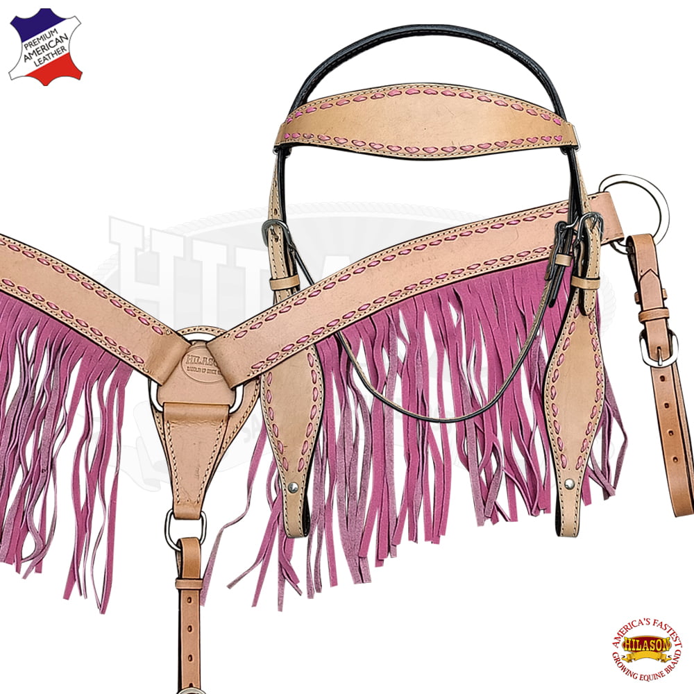 HILASON Horse Western Headstall Breast Collar Set American Leather Pink