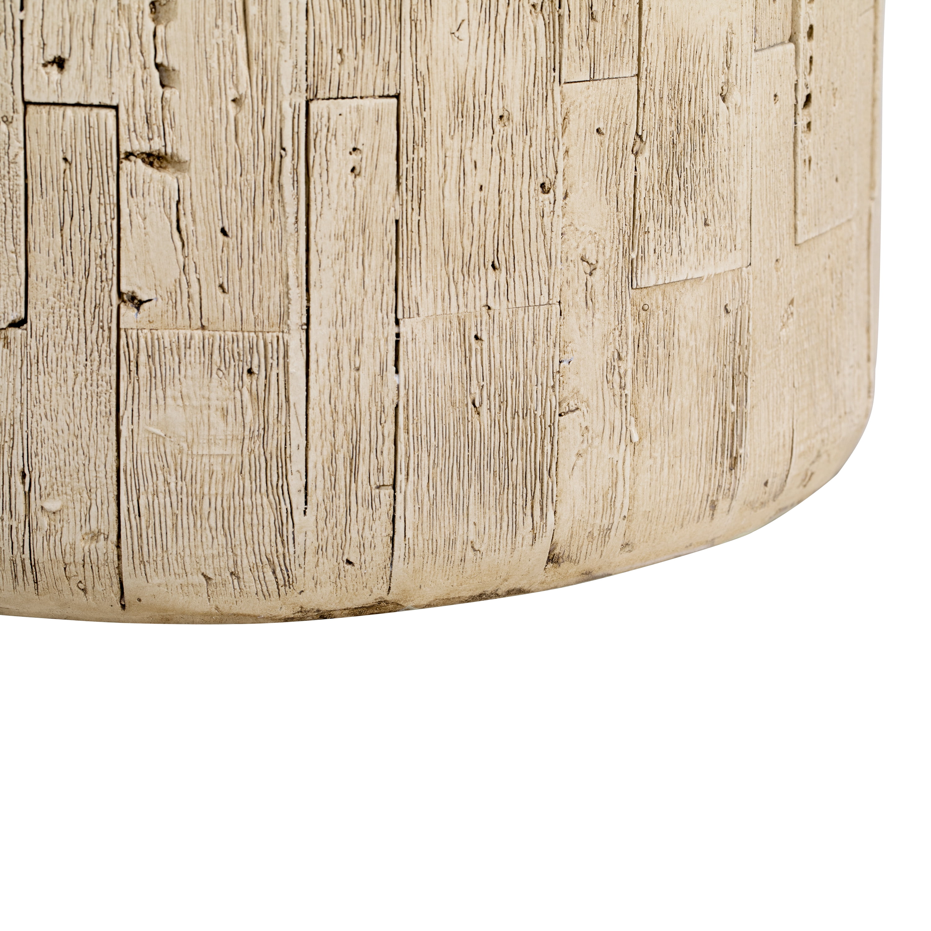 Outdoor Rustic Side Table with Realistic Wood Grain & Decorative Simulated Braided Cord, Indoor End Table for Living Room Home Office Patio Balcony Decor