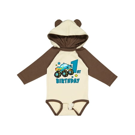 

Inktastic 1st Birthday Monster Truck Gift Baby Boy Long Sleeve Bodysuit