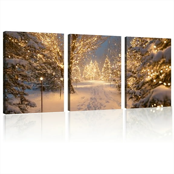Modern Winter Wonderland Canvas Art - Snowy Forest Christmas Wall Decor with Wooden Frame, Perfect for Living Room & Bedroom, Easy Hang,Christmas Home Decor 12*16inch*3pcs