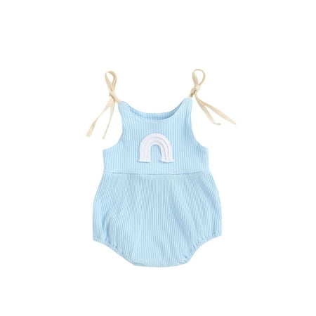 

Amuver Newborn Sleeveless Ribbed Romper Baby Girls Tie-up Arch Bridge Pattern U-shaped Neck Playsuit