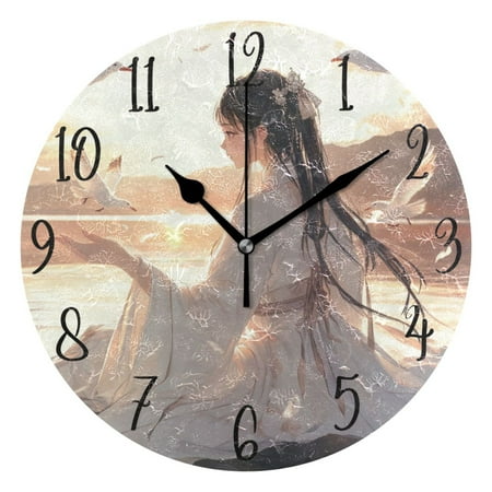 WOBOGO Ancient Fairy Wall Clock 10in Silent Mechanism Battery Operated Retro Style for Living Room Bedroom and Kitchen Black Pointer