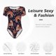 thumbnail image 4 of Balery Leopard Print Body de cuello redondo de manga corta para mujer Tops de manga corta Tops básicos-Medium, 4 of 7