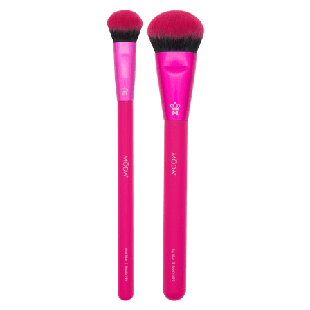 Moda Brush Blur and Blend Duo Pink Makeup Brush Kit, Md Buff and Lg Buff Brushes