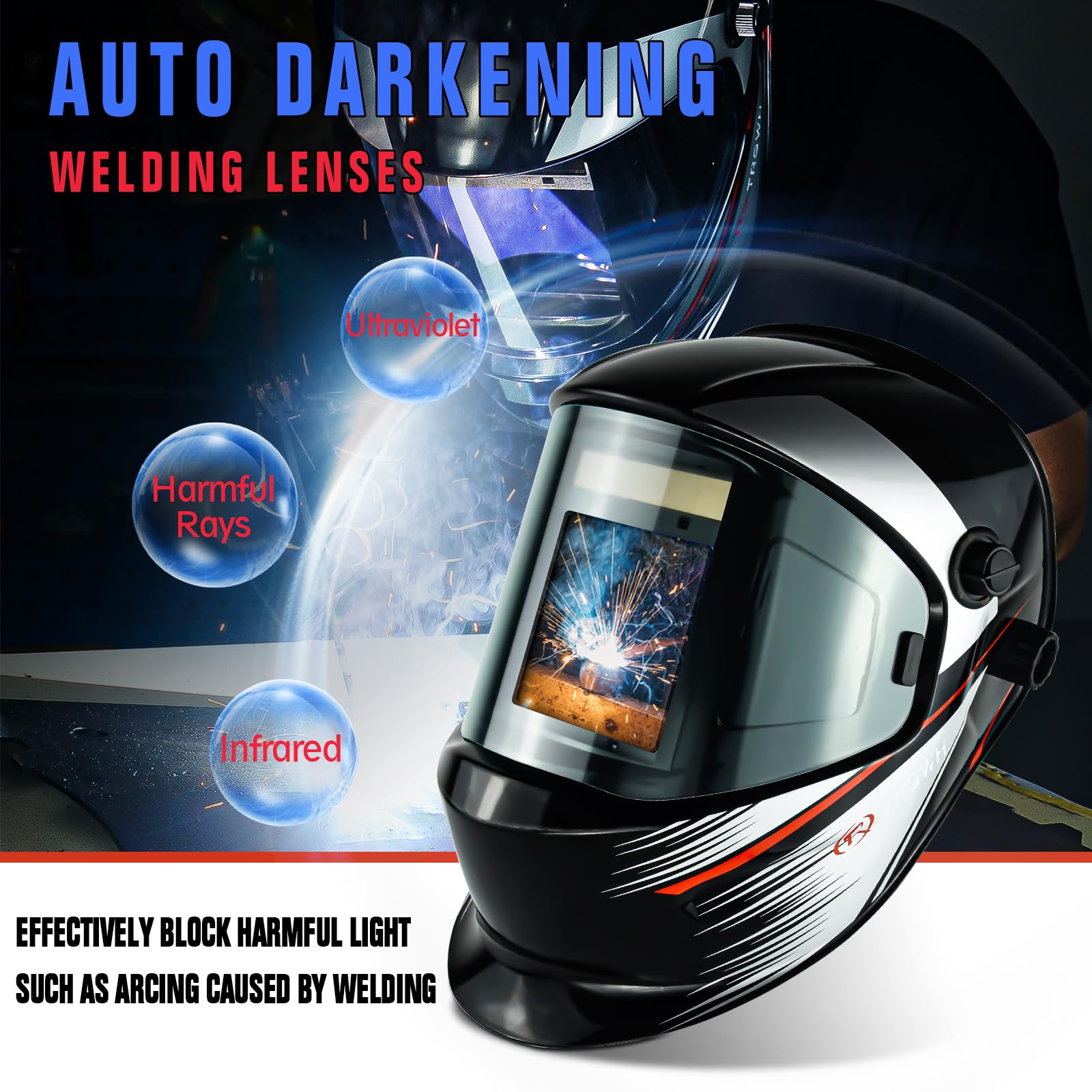 TRQWH Welding Helmet Auto Darkening Large Viewing True Color Solar Powered Welding Mask with 4 Arc Sensor Adjustable Wide Shade Range 4~5-8/9-13 Welder Mask with Grinding