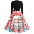thumbnail image 4 of Christmas Dresses for Women Women's Fashion Round Neck Casual Slim Christmas Printed Long Sleeve Dresses for Christmas Party,Pink,2XL, 4 of 4