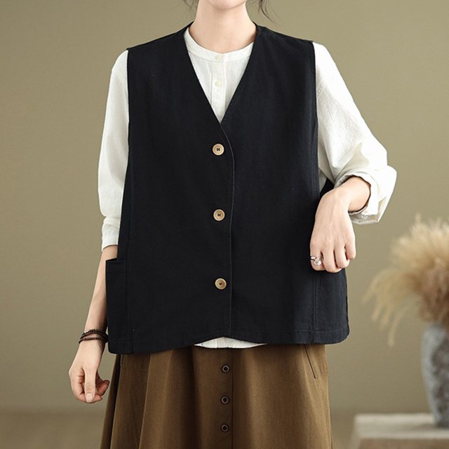 Ailaofu Womens Casual Button Up Vest Cargo Oversized Sleeveless Blazer Jackets Tops