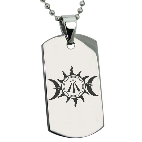 Tioneer Stainless Steel Celtic Awen Arwen Sun & Moon Engraved Dog Tag Pendant Necklace
