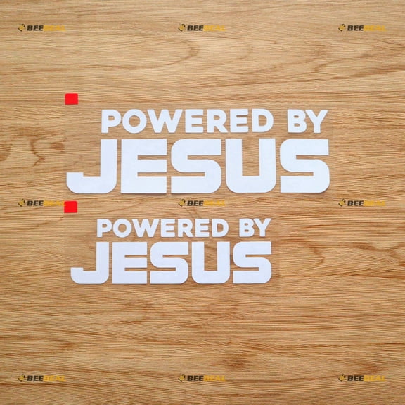 2 Pack White, 6 Inches, 8 Inches - Powered by Jesus Cross God Christ Sticker Decal Vinyl - No Background Die Cut for Car Boat Laptop