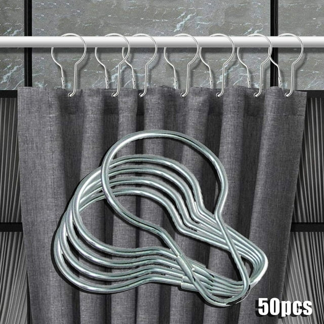 50PCS Practical Bathroom Metal Shower Curtain Hook Hanger Curtain Hook ...