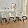 thumbnail image 3 of Set of 2 26" Counter Height Bar Stools, 360° Swivel Stools with Back & Hand, Tufted Button, Trimmed Edges, Upholstered Velvet Kitchen Counter Stools on Wood Legs (Beige), 3 of 13