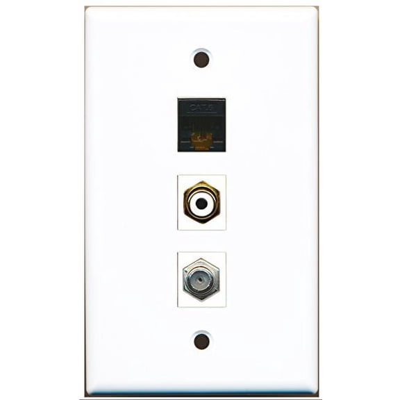 RiteAV - 1 Port RCA White and 1 Port Coax Cable TV- F-Type and 1 Port Cat6 Ethernet Black Wall Plate