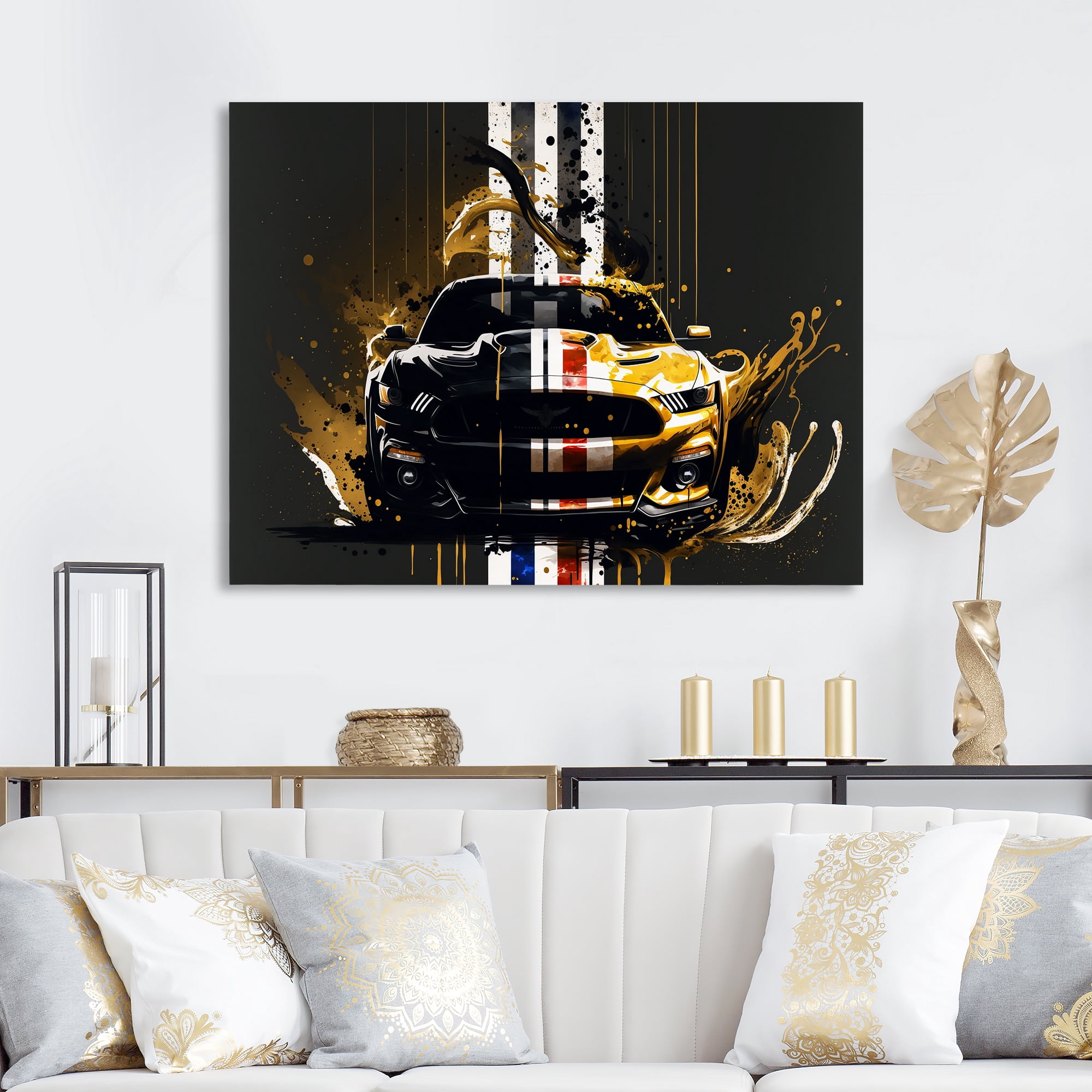 Designart Black And Gold American Muscle II Canvas Wall Art