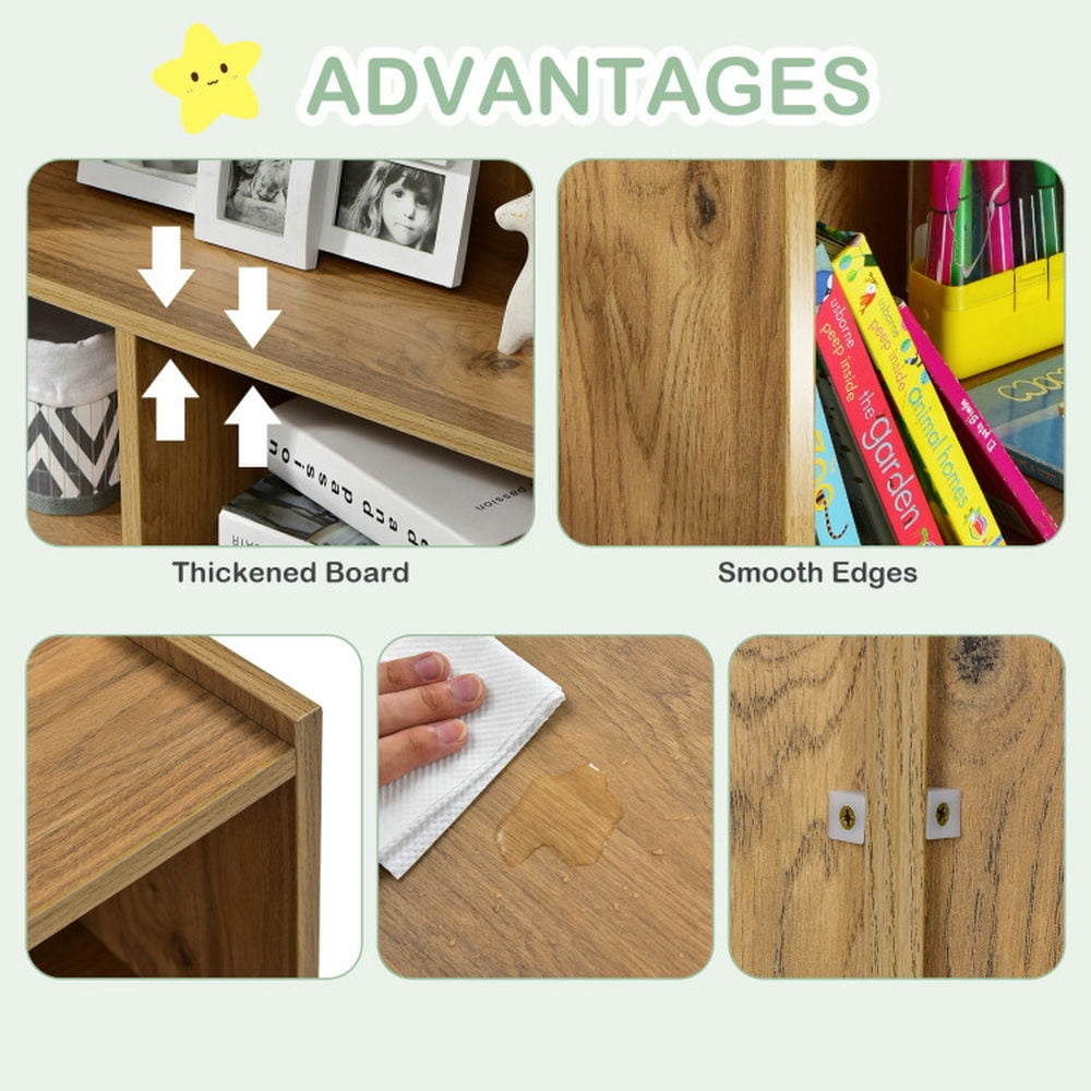 Canddidliike Kids 2-Shelf Bookcase 5-Cube Wood Toy Storage Cabinet Organizer-Natural, Toy Storage Organizer for Kids, Boys, Girls, Nursery