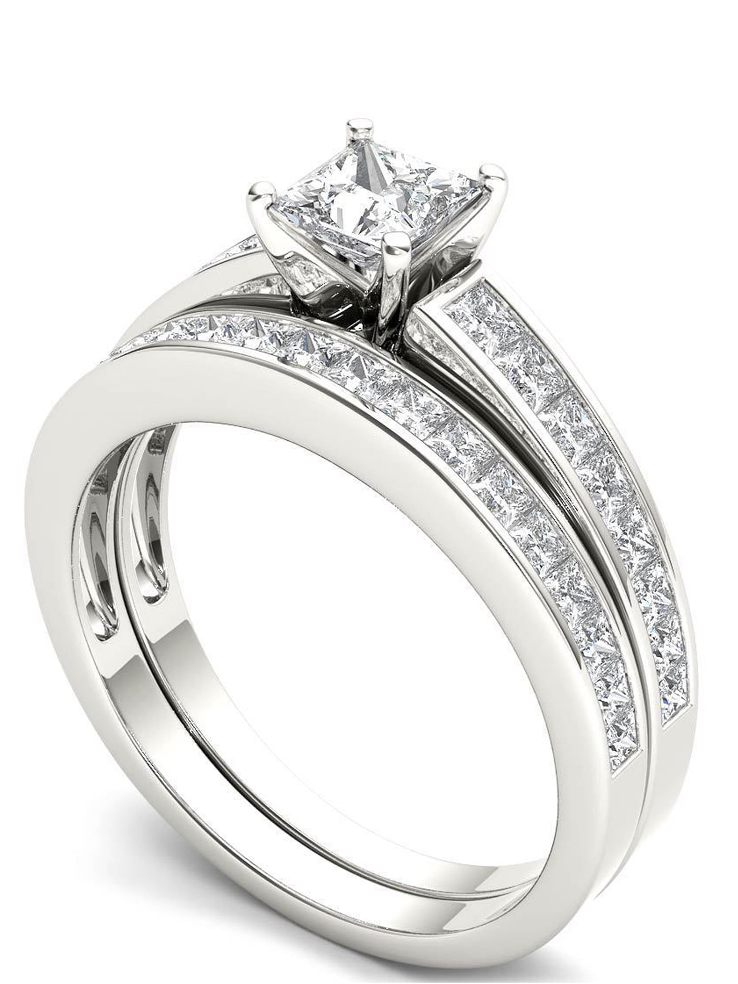 14K White Gold 1ct TDW Princess Cut Diamond Engagement Ring Set Walmart