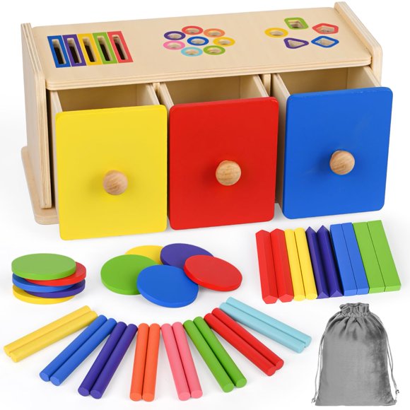 Caja Montessori de madera BoxNoble 3 en 1 para clasificación de colores