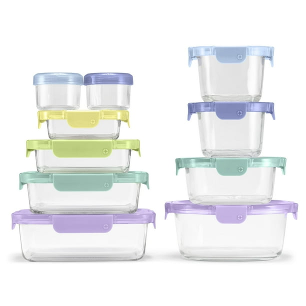 Set de almacenamiento de alimentos Ello Color Lock, 20 piezas de vidrio con tapas de plástico