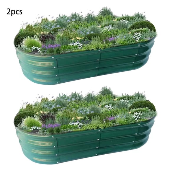 2 Pack-Green Galvanized Raised Garden Bed, 4×2×1ft Planter Box for Outdoor Use with Easy Assembly, Large Garden Bed for Vegetables, Fruits, and Flowers
