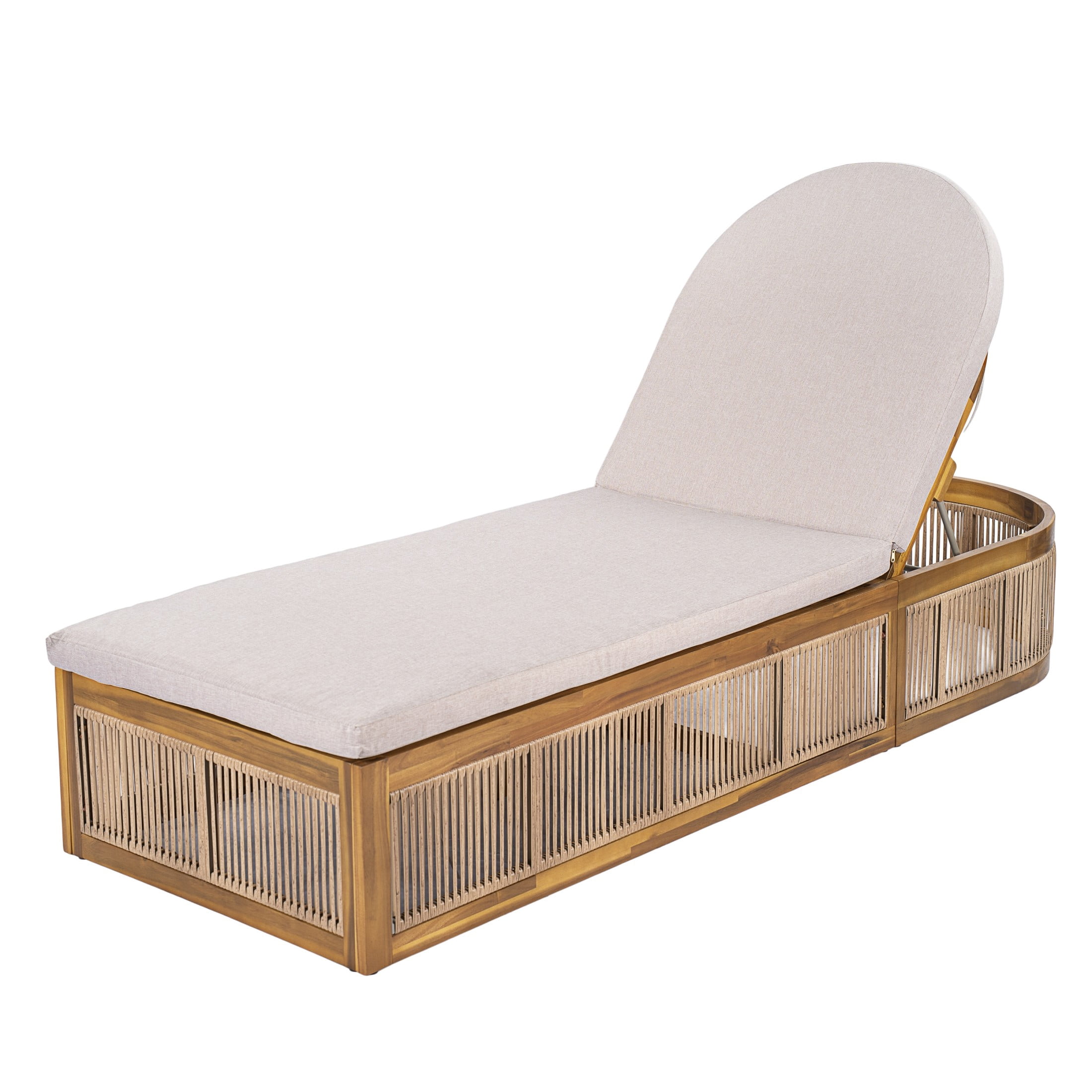 Christopher Knight Home Acacia Wood Outdoor Chaise Lounge with Cushion, Adjustable Recliner, Teak+Beige