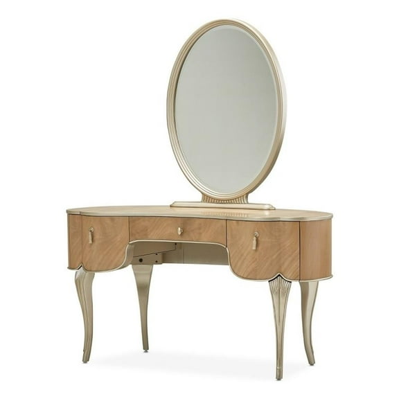Michael Amini Villa Cherie Vanity with Mirror - Caramel