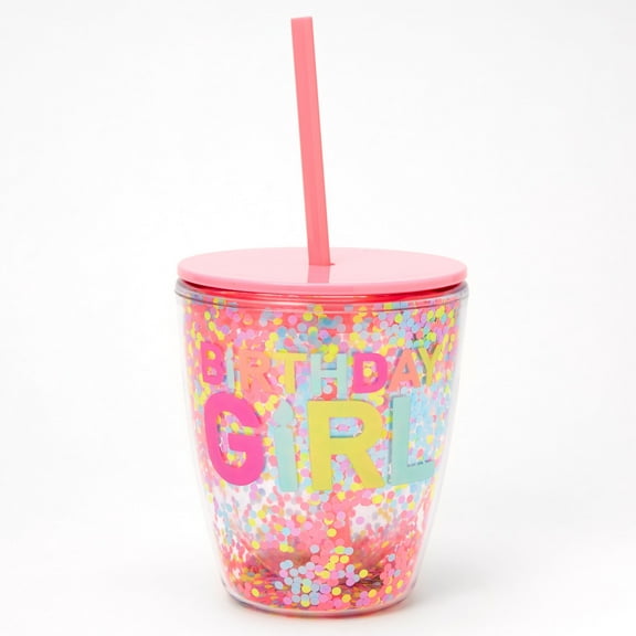 Claire's Tween Girls' Birthday Girl Pink Confetti Shaker Tumbler, Pink, 27172